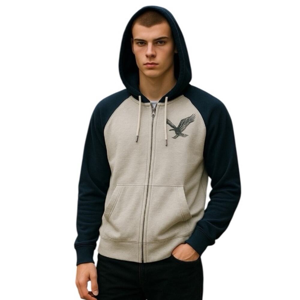 American Eagle Y2K Colorblock Full Zip Hoodie Small Grey Navy Vintage AEO